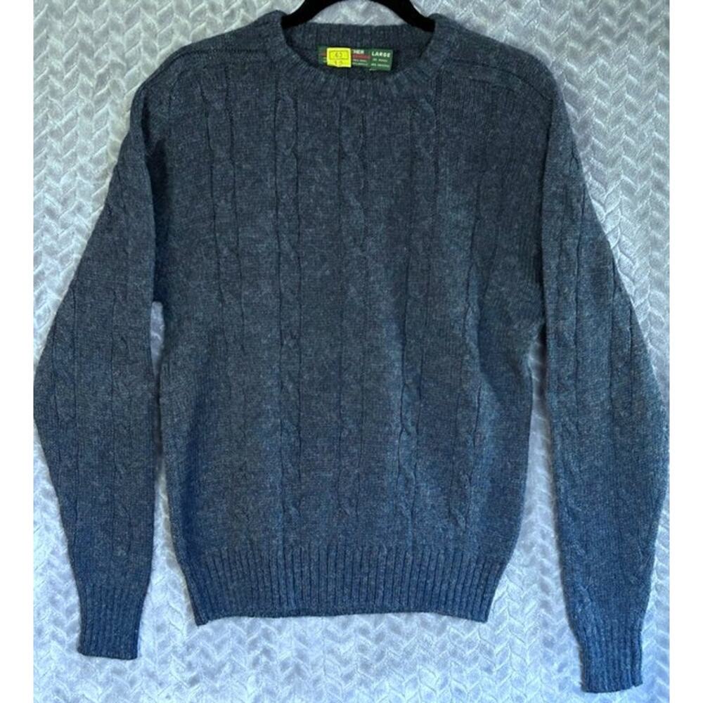 Vintage Hill & Archer Wool Cableknit -L Sweater Blue 90s Knit Chunky Made in USA